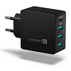 CONNECT IT Fast Charge nabíjecí adaptér 3xUSB-A + 1xUSB-C, 4,8A, černý
