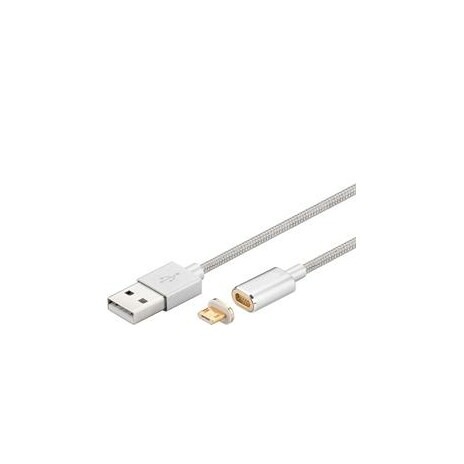 PremiumCord Magnetický micro USB 2.0, A-B nabíjecí a datový kabel 1m,  stříbrný | FORTREX